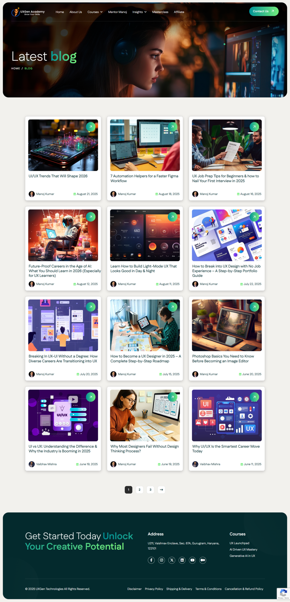 Blog card layout showcasing latest UX/UI insights