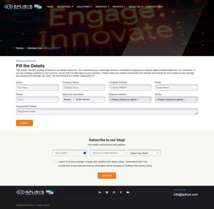 Request for Proposal submission page for business clients